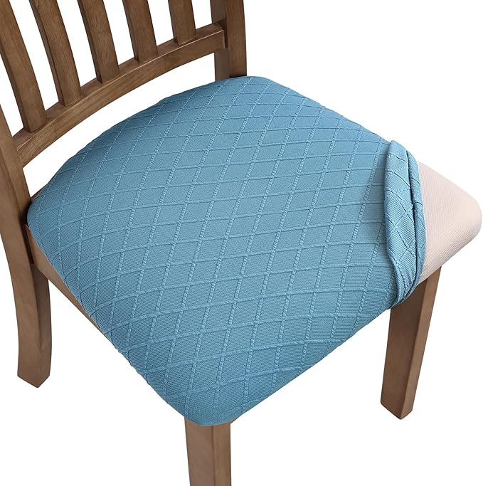Fuloon Stretch Chair Seat Covers 4 PCS, Removable Washable Dining Chair Covers Anti-Dust Dining Room Seat Cushion Slipcovers (4, Lake Blue)