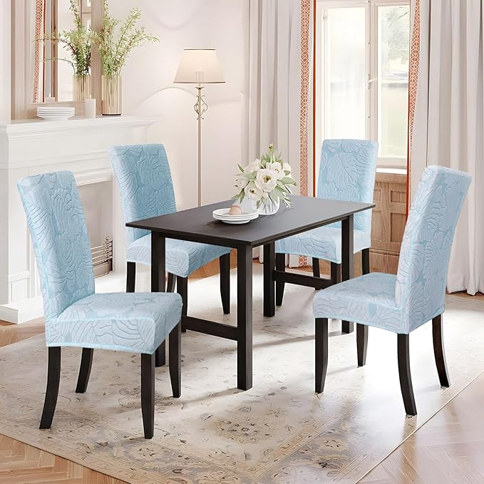 Chair Covers for Dining Room Chair Covers Set of 4 Stretch Spandex Kitchen Chair Protector Slipcover Removable Washable Dining Chair Covers for Home, Party, Ceremony, Banquet (Blue)