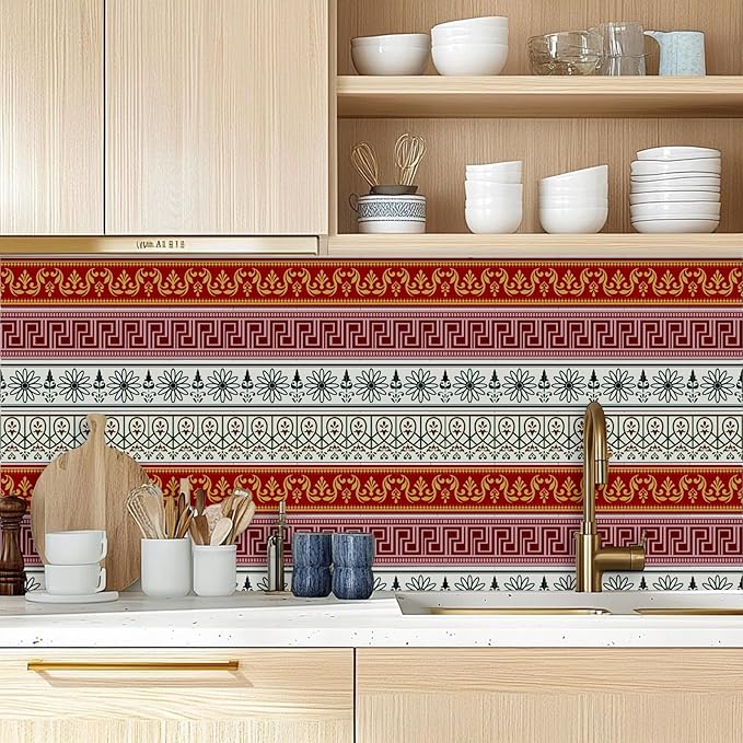 36 Pcs 4 Style Wall Stickers Colorful Lace Pattern Peel and Stick Wall Tile Sticker Geometric Texture Waterproof Self Adhesive Stick on Tile Decals for Kitchen Art Decor, 4×4 Inch