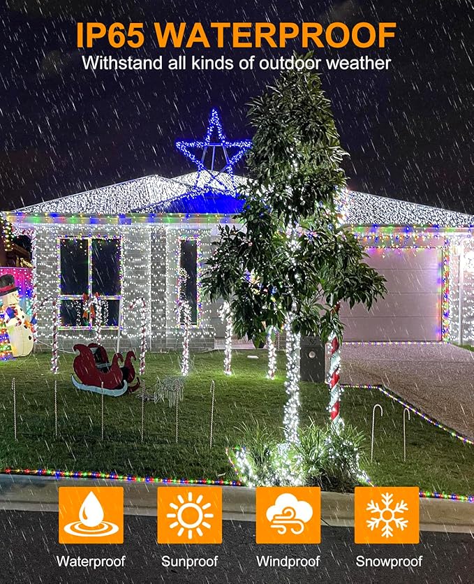 40FT 120 LED Christmas Lights Outdoor, White Christmas String Lights with 8 Modes & Waterproof, Connectable Plug in Christmas Tree Lights for Indoor Garden Tree Party Xmas Decorations