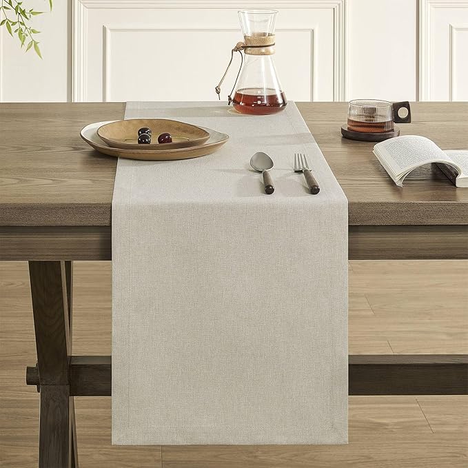 ZeeMart Basic Linen Style Table Runner, 14 x 60 Inch Raw Linen, Rustic Farmhouse Light Beige Table Runners 60 Inches Long, Everyday Polyester Table Runner - Machine Washable & Easy Care