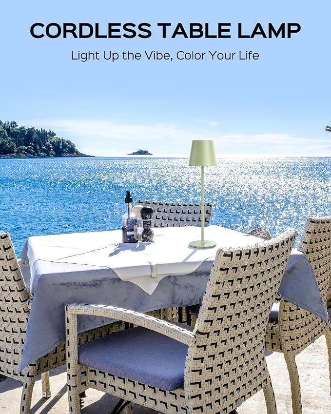 Cordless Table Lamps Rechargeable, 3 Adjustable Height, 5000mAh Battery Operated, 3 Colors Smooth Dimming, Portable LED Waterproof Table Lamp for Kitchen, Bedroom, Outdoor (2 Pack-Mint Green)