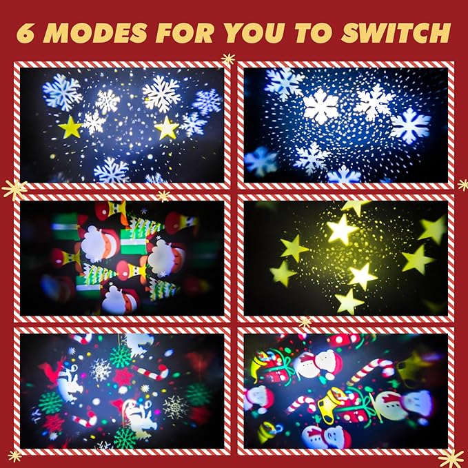 Christmas Tree Topper Lighted Star,3D Hollow Sparkling Star Christmas Tree Topper with 6 Patterns Rotating Magic Cool White Snowflake Projector, Plug in Gold Tree Topper for Tree Ornament