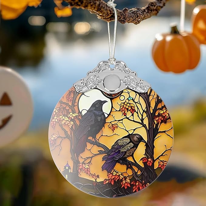 2025 Ornaments for Christmas Tree, Zmoicky Stained Glass Hanging Ornament, Christmas Ornaments Clearance, Gift Exchange Ornament, Bauble Present - Mysterious Crow