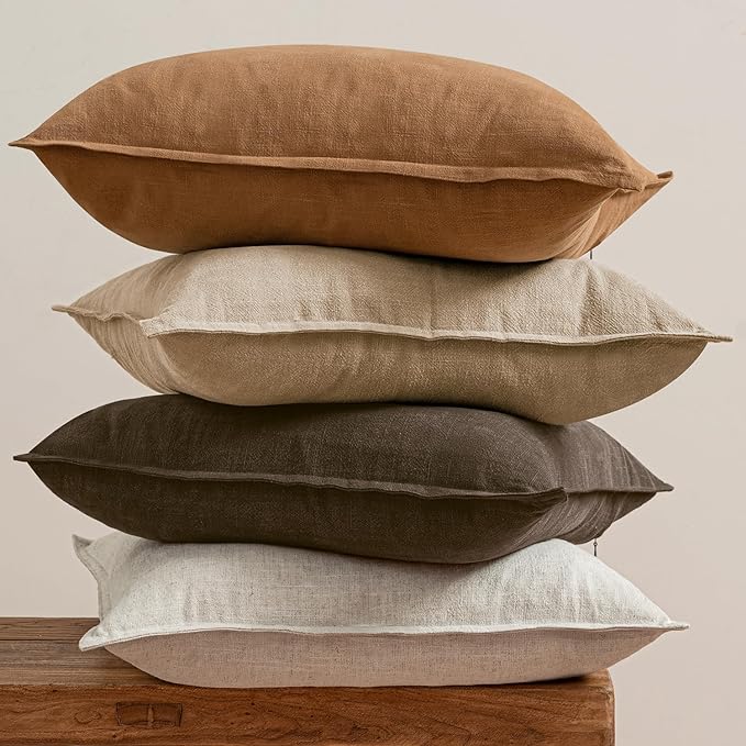 MIULEE Neutral Brown Linen Pillow Covers Pack of 4 Decorative Natural Solid Fall Throw Pillow Covers Soft Accent Boho Farmhouse Couch Pillowcases Modern Home Decor for Living Room Bed Sofa 20x20 Inch