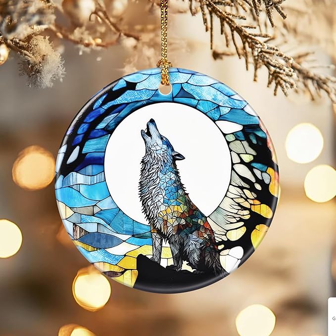 Christmas Ornaments, Dodosky 2.8in Ceramic Hanging Ornament, Xmas Decor, Christmas Tree Ornaments, Xmas Decorations for Tree, Holiday Ornament, Gifts for Wolf Lovers, Gifts for Women, Men