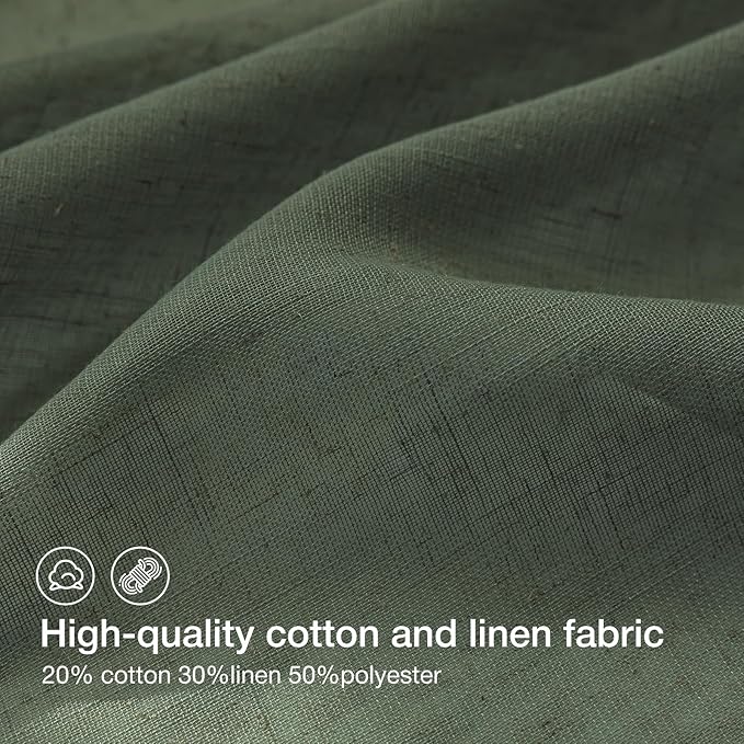 Anmao Natural Linen Curtains for Living Room 96 Inch Length 2 Panels Set, Light Filtering Semi Sheer Window Curtain Drapes for Bedroom with Curtain Rings and Clips, 52 Inch Wide Each Panel, Olive