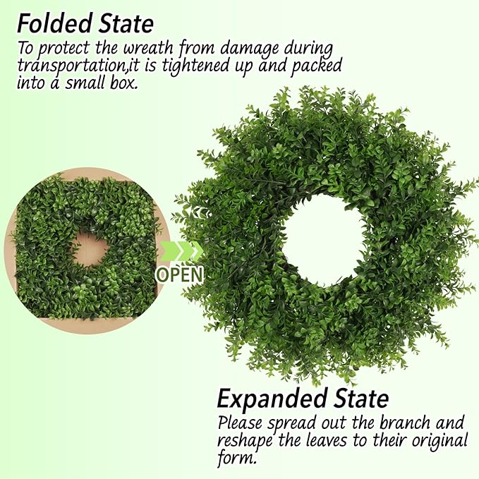 Boxwoods Wreaths for Front Door 26 Inch Large Artificial Green Leaves Greenery Indoor Outdoor Wreath Home Decor Porch Window Wall Farmhouse Door Decorations Spring Summer Fall All Seasons