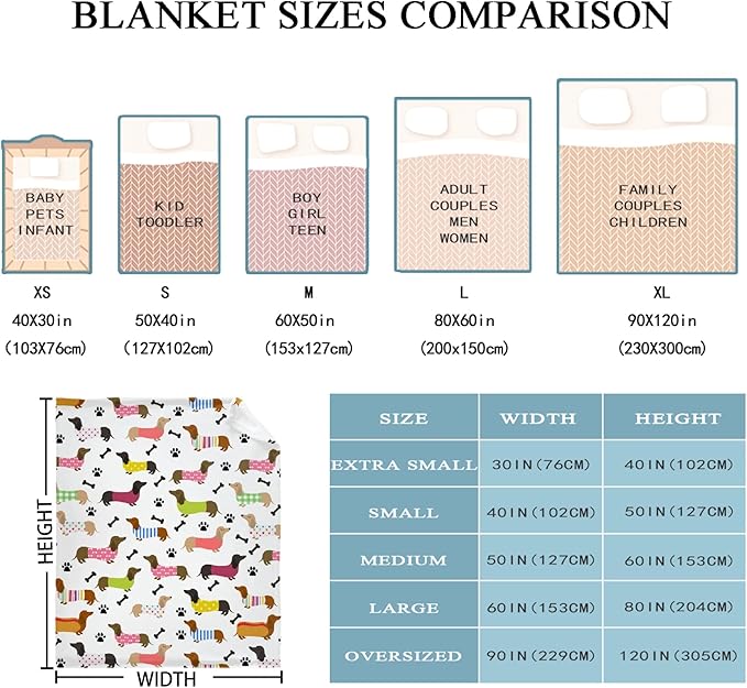 Dachshund Blanket is Super Soft and Warm, I Love Dachshunds Soft Flannel Throw Cozy Wiener Dog Blankets The Lightweight Flannel Blanket is for All-Season Use 50"x40"for Kids