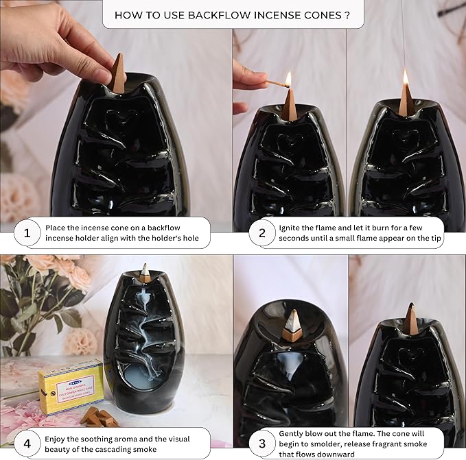 Californian White Sage Backflow Incense Cones for Waterfall Aromatic Smoke Fountain Haze Falls and Mat Bundle - Pack of 12