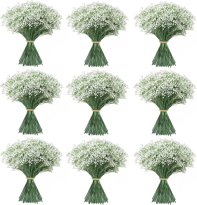 100Pcs Babys Breath Artificial Flowers, White Gypsophila Real Touch White Flowers Artificial Bulk, DIY Wedding Flower Bouquet, Fake Babies Breath Flowers Long Stems for Home Decor