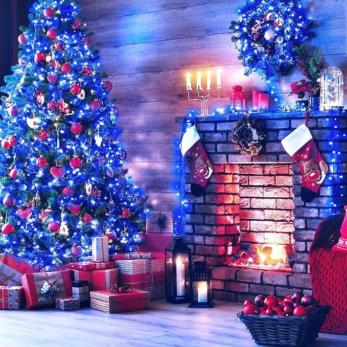 66ft 200 LED Christmas Tree Lights, End-to-End Plug 8 Modes Fairy Lights with Timer, Outdoor Indoor Xmas Light Christmas Tree, Patio, Garden, Party, Wedding, Holiday, Blue