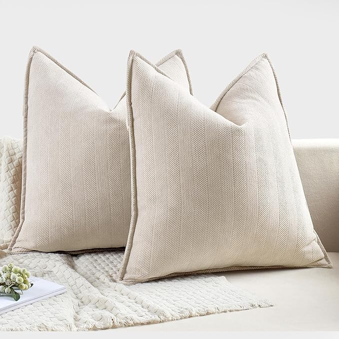 MIULEE Pack of 2 Christmas Cream Beige Decorative Pillow Covers 18x18 Inch Soft Chenille Luxurious Couch Throw Pillows Farmhouse Cushion Covers with Elegant Design for Sofa Bedroom Living Room Decor
