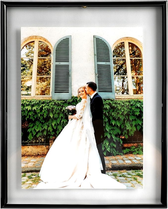 Wall Floating Frame, 8"×10", Black, Wall Mounting or Wall Leaning, For Photo 6×8, 5×7, 4×6, Classy For Thanksgiving, Anniversary, Wedding