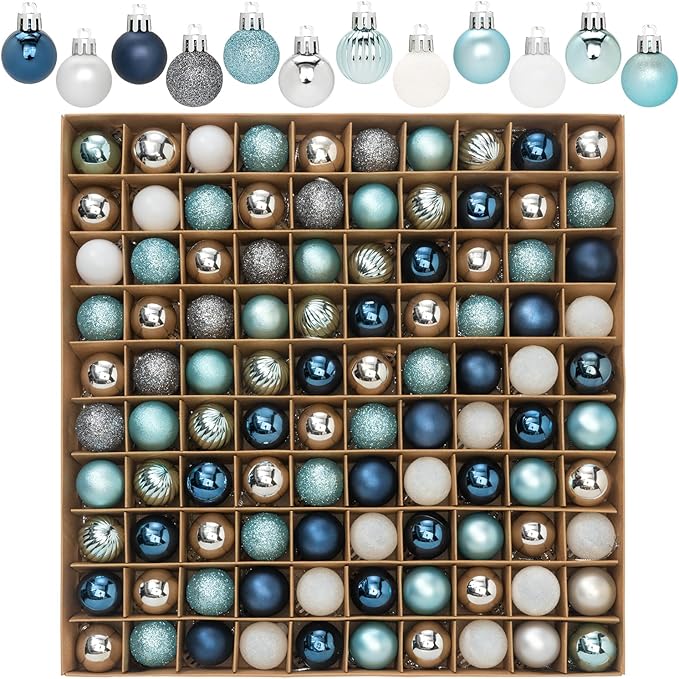 100 Pcs Mini Christmas Ball Ornaments Set, 1.18'' Silver and Blue Small Shatterproof Xmas Tree Ornament Hanging Ball Bulk Decorations for Holiday Party, Wreath, Garland, Winter Decor