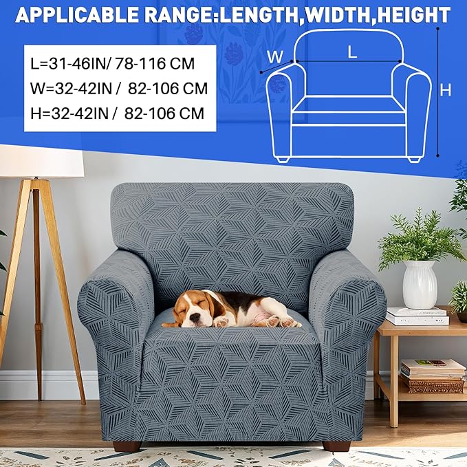 YEMYHOM 1 Piece Stretch Chair Sofa Slipcovers Couch Covers for 1 Seat, Jacquard Armchair Covers with Non-Slip Elastic Bottom, Thickened Furniture Protector for Dogs Pets kids (Small, Dark Gray）
