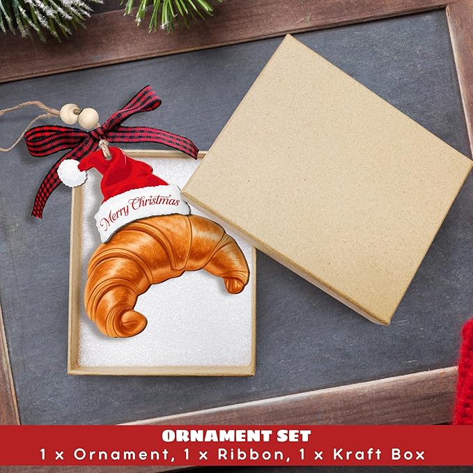 Croissant Ornament - Food Ornaments, Paris France French Breakfast Ornaments for Christmas Tree - Croissant Gift for Paris Lover, Baker - Wood Ornament 2025