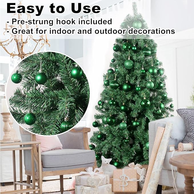 GameXcel Christmas Balls Ornaments for Xmas Tree - Shatterproof Christmas Tree Decorations Small Hanging Ball Green 1.6 Inch x 36 Pack
