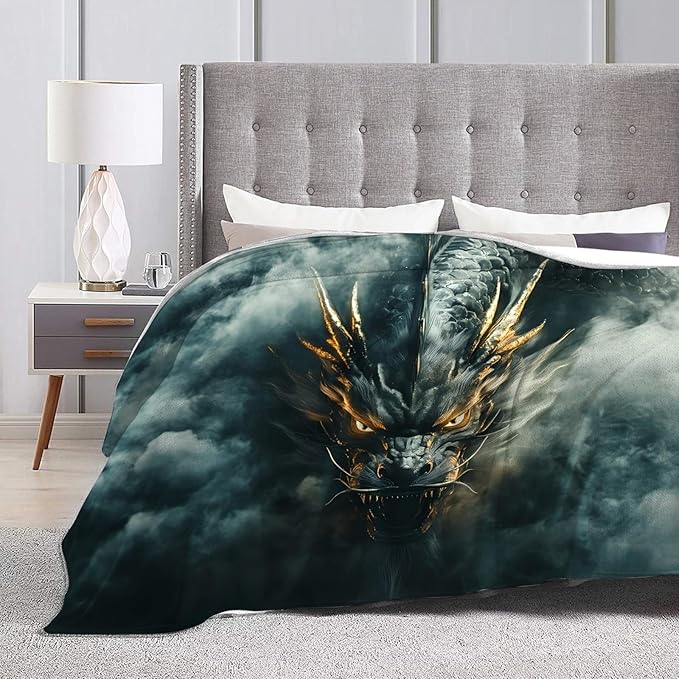 Tijuboni Chinese Dragon Throw Blanket Black Dragon Gifts for Men Women Girls Boys Kids Adults Soft Flannel Fleece Blanket for Couch Sofa Bed Home Decor 60"x80"