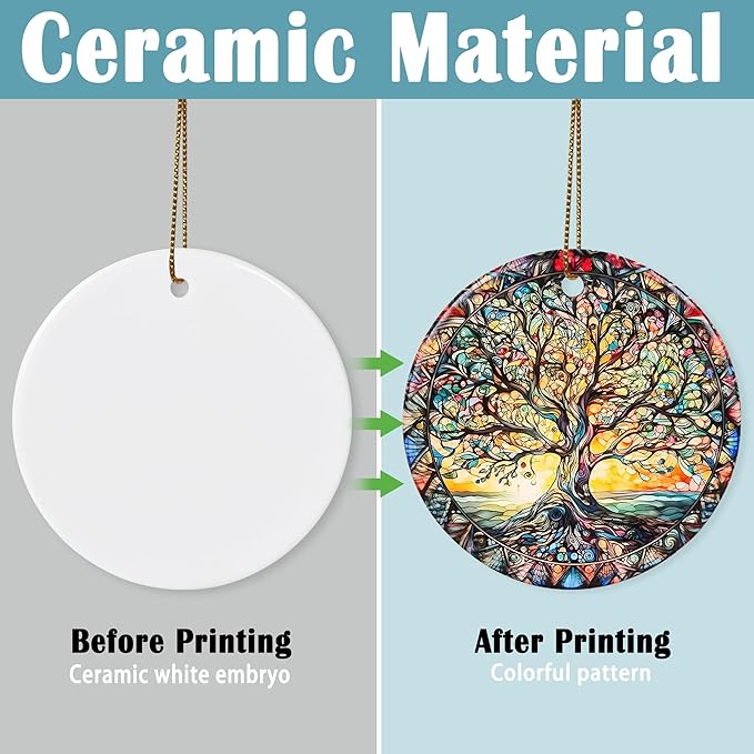 Stained Ceramic Tree of Life Ornament - Christmas Decorations for Office, Room, Home - Holiday Present Ideas