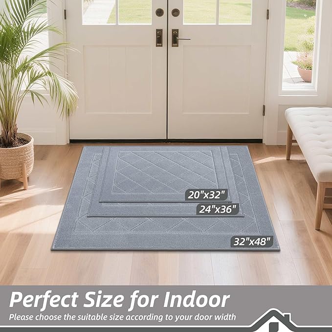 BEQHAUSE Dirt Trapper Door Mat 24" x 36", Doormat Non-Slip Entryway Rugs Washable, Dog Door Mat Stain Resistant and Absorbent Welcome Floor Mat for Front Back Door, Muddy Wet Shoes & Paws, Grey