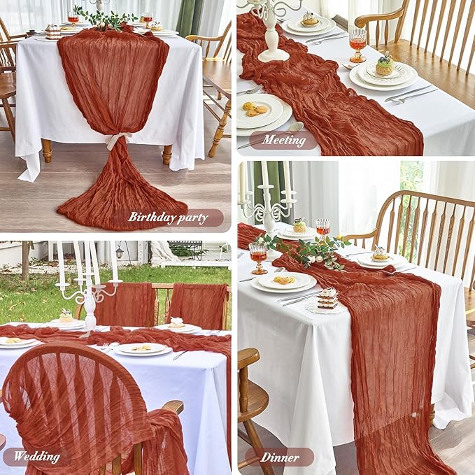 IVAPUPU 2 Pcs Cheesecloth Fall Thanksgiving Table Runner - 10ft Terracotta Boho Gauze Cheese Cloth Table Runner for Baby Shower Decoration Wedding Party Summer Garden Farmhouse