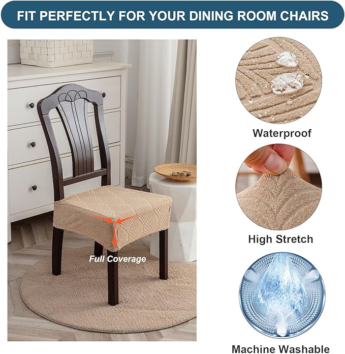 Removable and Washable Seat Covers for Dining Room Chairs Set of 2 - Waterproof Stretch Chair Seat Slipcovers, No Back Covers