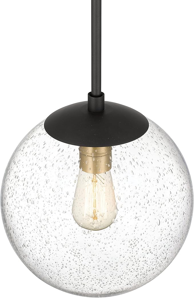 Globe Pendant Lighting, Black and Gold Pendant Light for Kitchen Island, 9.5 inch Seeded Globe Glass Shade for Kitchen, Hallway, Entryway, Dining Room, Bedroom, Living Room