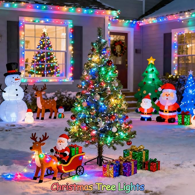 JMEXSUSS Connectable 100 LED Multicolor Christmas Lights for Tree, 8 Modes Indoor Outdoor Clear Wire, 33ft Colorful Plug-in for Christmas Tree Bedroom