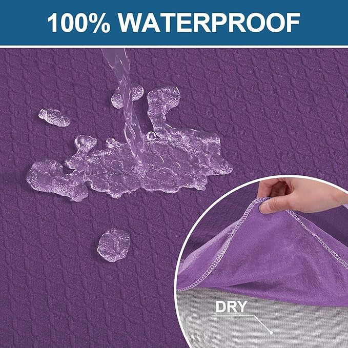 Smiry Waterproof Seat Covers for Dining Room Chairs Set of 4, Stretch Jacquard Removable Washable Chair Seat Slipcovers Protector, No Rear Covers, Purple