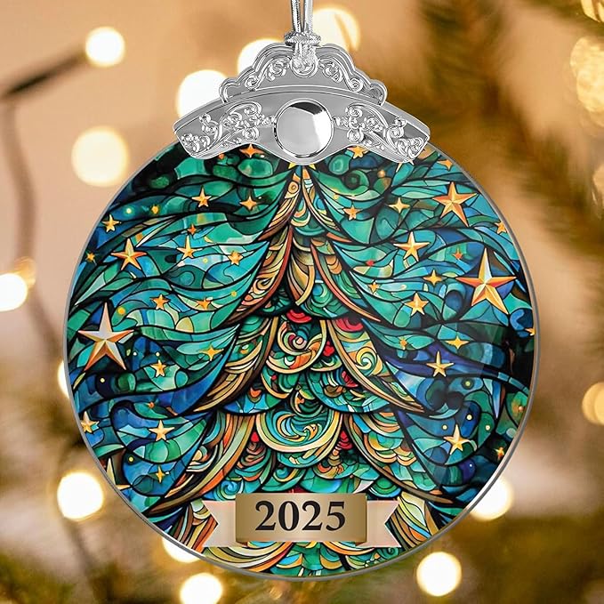2025 Christmas Ornament, Suncatcher Mystery Christmas Tree Ornament, Unique 2025 Xmas Ornaments for Christmas Tree, Trending Christmas Ornaments 2025, Colorful Glass-Style Holiday Decoration