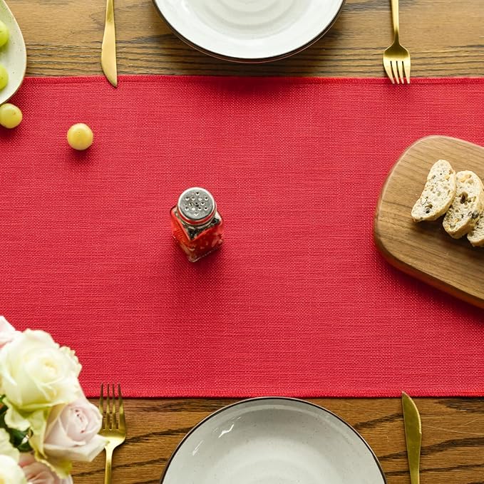 Artoid Mode Red Tassel Table Runner, Christmas Linen Blend Rustic Farmhouse Style Kitchen Table Decoration Holiday Wedding Party Dinning Decor 13x48 Inch