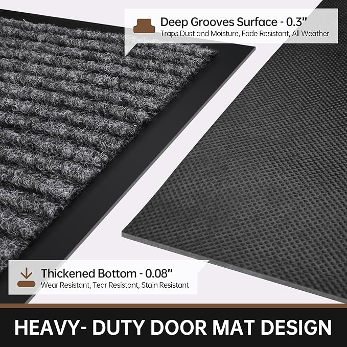 Front Door Mat, 60" x 48" Heavy Duty Indoor Outdoor Doormat, Non-Slip Welcome Mats for Entryway, Rubber Backing Low Profile Commercial Door Mats