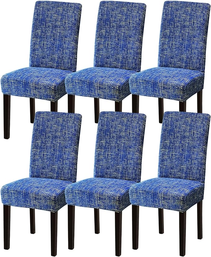 Sufdari Dining Chair Covers,Kitchen Chair Cover,Parsons Chair Slipcover,Spandex Chair Protectors for Dining Room Stretch Chairs Cover Set of 6 -Linen Blue