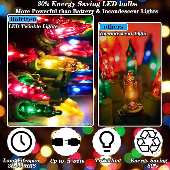 100 LED Soft Twinke Lights, Slow Twinkling Christmas Lights, 50 of 100 Lights Twinkle, Waterproof Gentle Glow, UL Certified 29 Ft Connectable Indoor Outdoor (Multi-Colored)