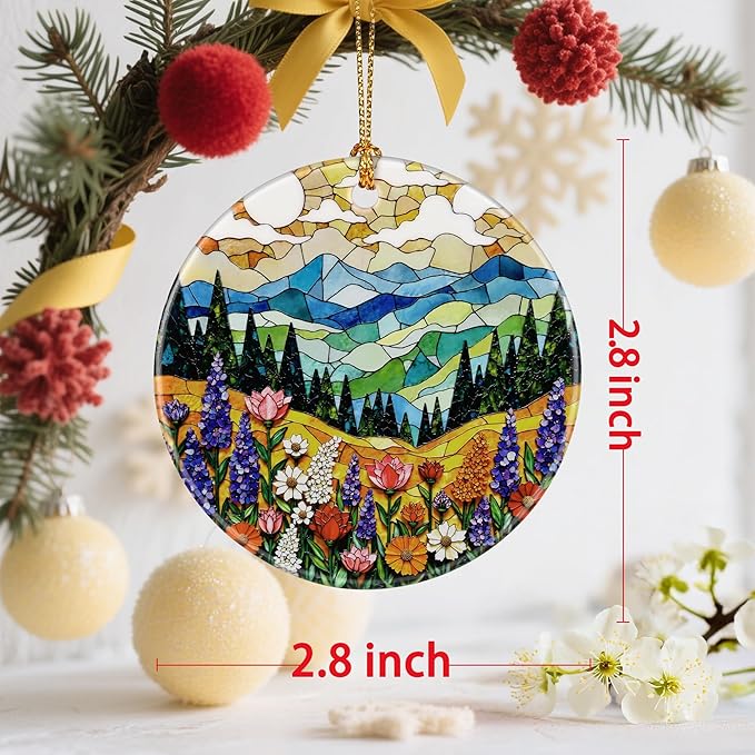 Vibrant Mountain & Wildflowers Christmas Ornaments: Christmas Tree Ornaments & Holiday Decor – Perfect Holiday Presents & Gift Ideas for Friends, Coworker, Family, and Nature Lover