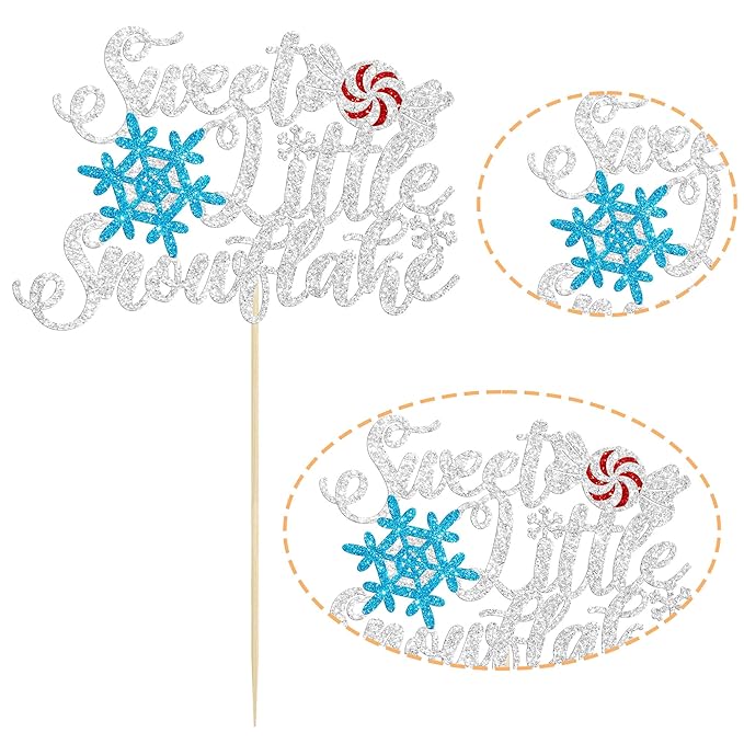 Gyufise 1 Pack Sweet Little Snowflake Cake Topper Silver Little Snowflake with Candy Cake Decoration for Winter Snowflake Baby Shower Boys Girls Winter Onederland 1st Birthday Party Decorations