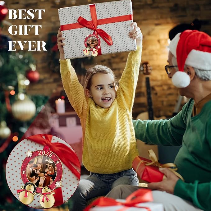 GUOER 3PCS Christmas Tree Ornaments Set Picture Frame Ornament Holiday Keepsake Gift Home Decor Christmas Decorations Xmas Gifts Pendant with 2” Photo Frame Insert (Golden Tree Set 2025)