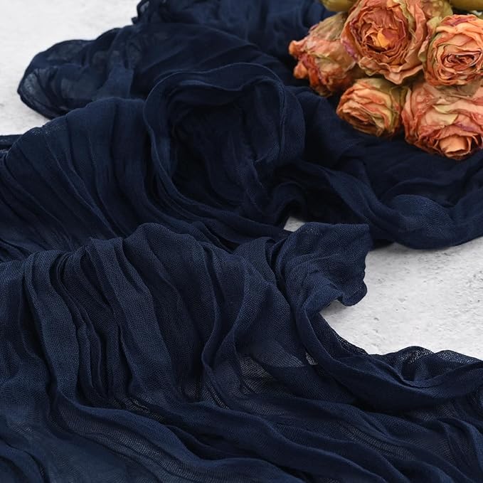12 Pack Navy Blue Cheesecloth Table Runner,Romantic Sheer Tablerunner,10FT Gauze Boho Table Runner,Rustic Cheese Cloth Table Runners for Wedding Party Bridal Shower Table