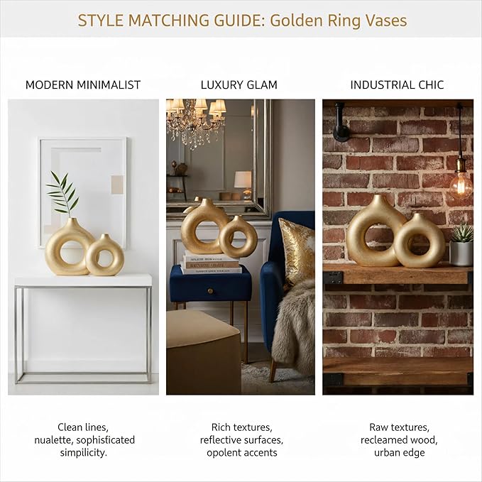 Modern Donut-Shaped Decorative Vases, Handmade Minimalist Boho ins Style, Modern Vase for Home Decor for Wedding Dinner Table Party Living Room Office Bedroom (Gold, Exra Large)