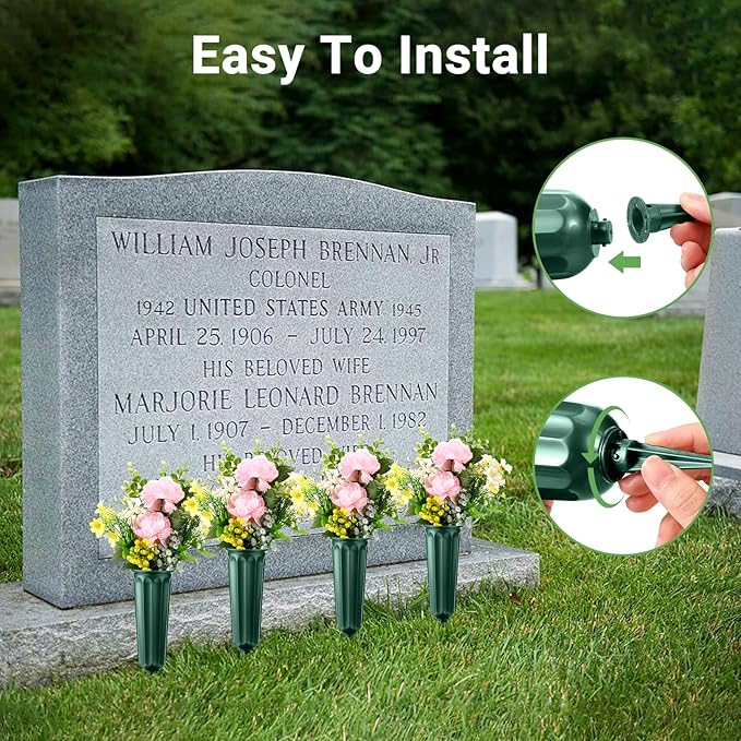 20 Pack Cemetery Vases with Spikes,Plastic Vases for Flowers,Grave Decorations for Cemetery,Grave Flower Holder,Memorial Floral Vase(Green)