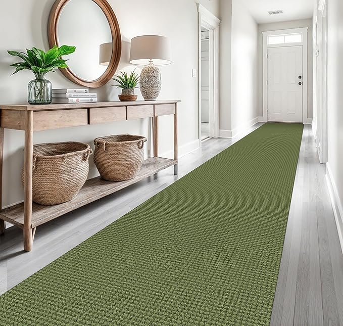 EARTHALL Runner Rug 3x20 Ft Washable Runners for Hallways Extra Long Woven Non Slip Entryway Runner Braided Kitchen Runner Indoor Outdoor Carpet Runners for Hotels, Officel, Stair, Green