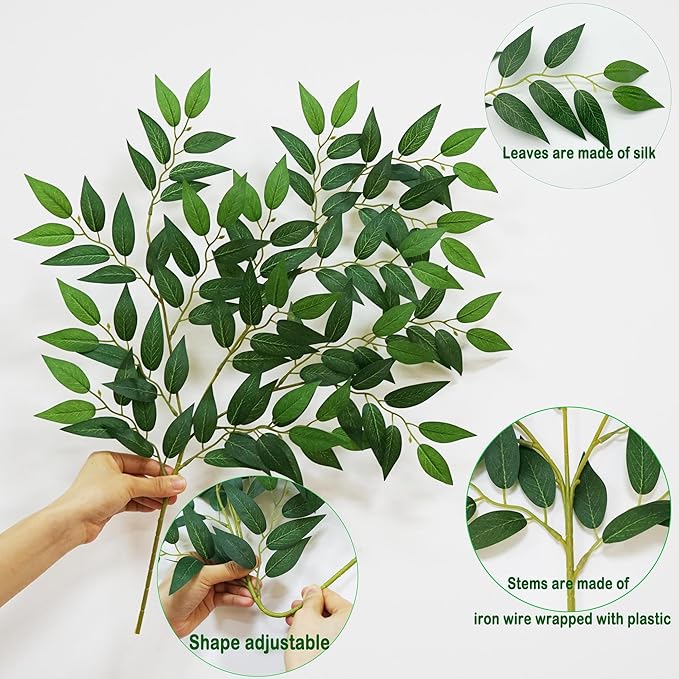 32pcs Italian Ruscus Greenery Stems 68cm Faux Greenery Stems Artificial Green Leaf Garland for Wedding Bouquet Flowers Filler Table Centerpieces Balloon Arch Home Decor