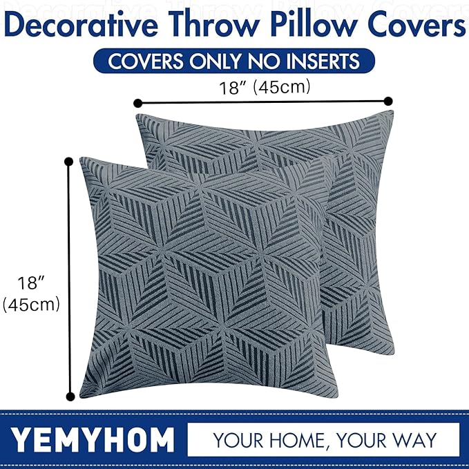 YEMYHOM Pack of 2 Throw Pillow Covers 18 x 18 Inch High Stretch Jacquard Pillowcase for Couch Sofa Living Room Home Decor, Dark Gray
