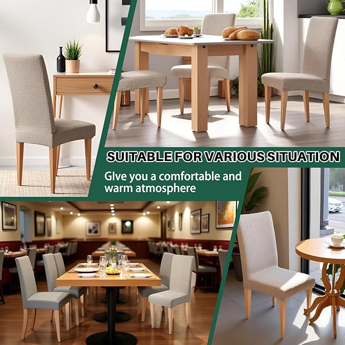 Dioxide Stretch Chair Covers for Dining Chairs, Washable Dining Chair Covers Set of 8, Soft Kitchen Chairs Seat Covers, Jacquard Parson Chair Slipcover Protectors for Home Hotel Restaurant Banquet