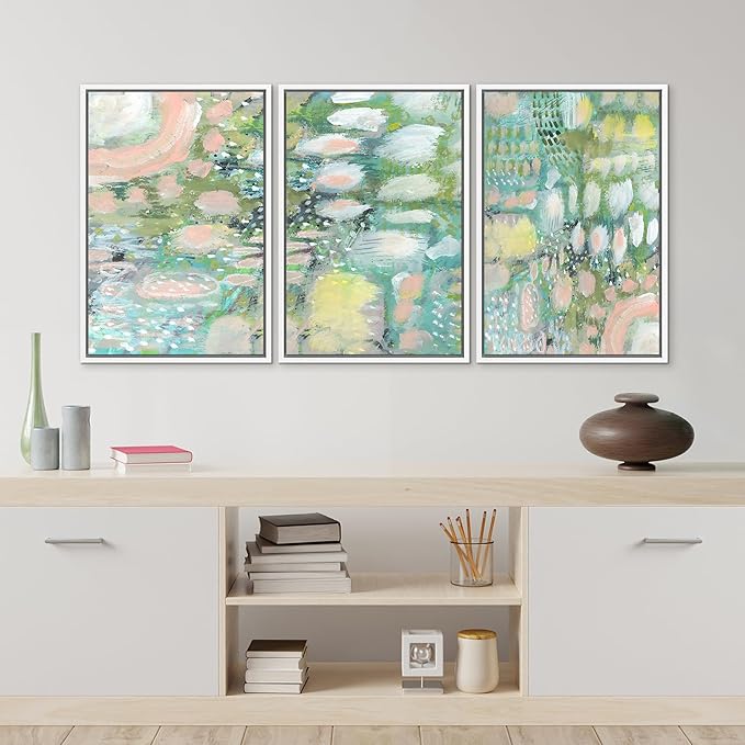 MUDECOR Framed Wall Art Print Set Vibrant Textured Abstract Multi-Colored Illustrations Modern Art Boho Decorative Colorful Chic for Living Room, Bedroom, Office - 16"x24"x3 White