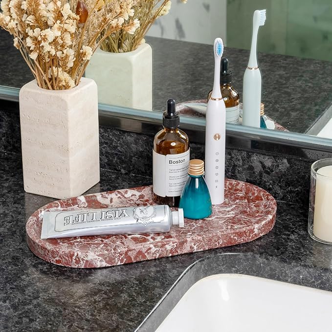 Koville Norway Natural Marble Tray, 12"x6" Vanity Decorative Tray for Countertop Organizer, Catchall for Perfume, Candles, Jewelry Dish