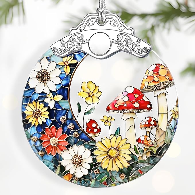 Mushroom Ornament – Christmas Decoration & Christmas Ornament; Stained Glass Holiday Decoration (Holiday Present, Bauble Present, Gift Idea, Gift Exchange) | Heirloom Keepsakes