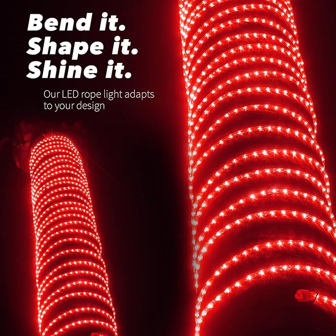 WYZworks 3312LEDs, 300ft LED Outside Rope Lights, Waterproof Permanent Outdoor ETL Certified Connectable Clear Tube, Christmas Palm Tree Holiday Decorative Landscape Patio Accent Lighting - Red