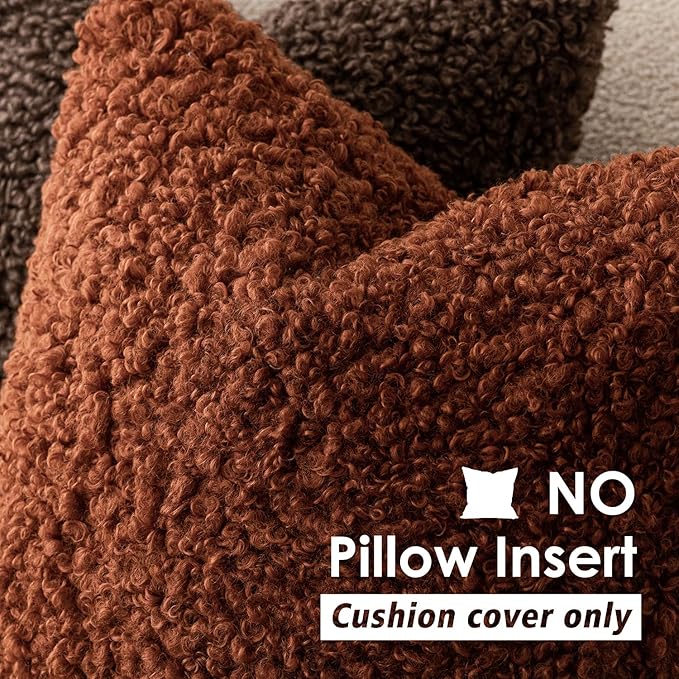 Foindtower 2 Pieces 24x24 Inch Hazel Brown,Faux Fur Throw Pillow Cover Accent Sherpa Furry Pillow Covers Fuzzy Soft Pillowcases Cozy Sheepskin Decorative Fleece Cushion Case for Bed Couch Living Room